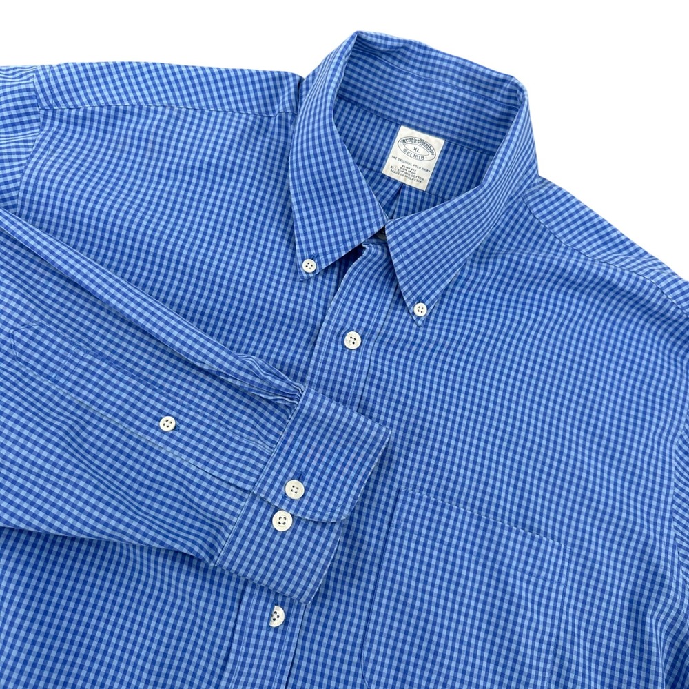 Brooks Brothers Slim Fit Non‎ Iron Supima Cotton Gingham Shirt Blue Mens XL
